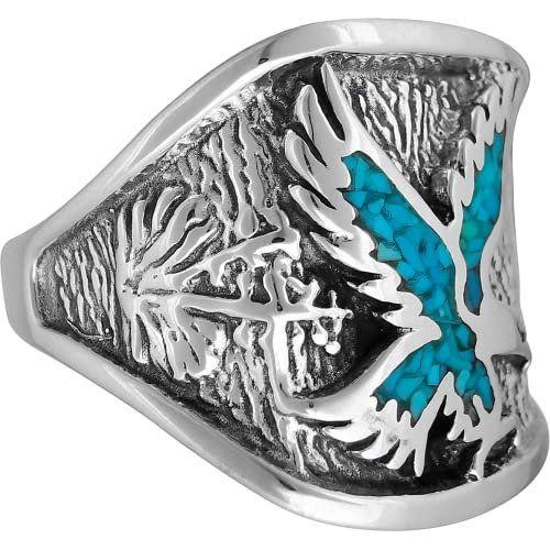 R37 Size 10-925 Sterling Silver Eagle Ring inlaid with Turquoise
