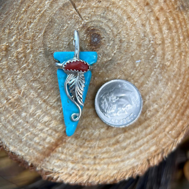 Native American Pendant, Hand Carved Turquoise Arrowhead, 925 Silver