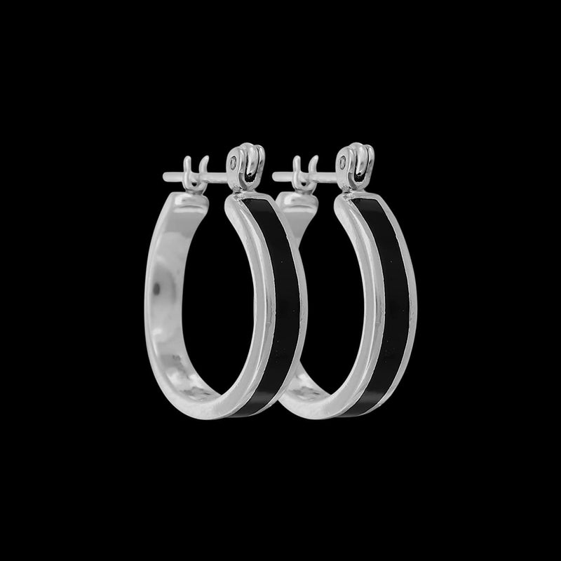 925 Sterling Silver Single Band Hoop Earrings inlaid with black resin