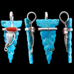 Native American Pendant, Hand Carved Turquoise Arrowhead, 925 Silver