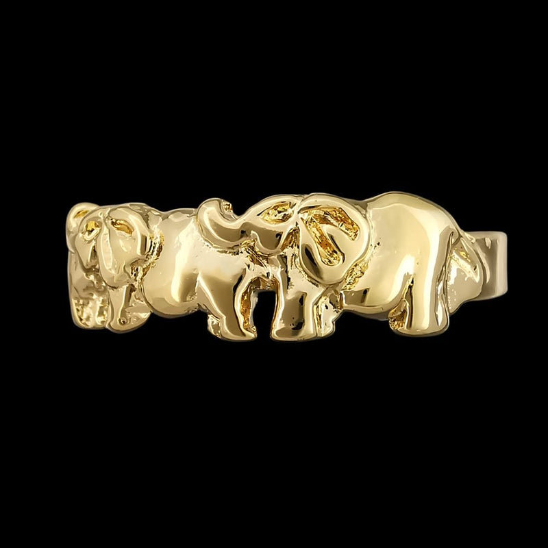Size 8.5-925 Sterling Silver Gold Plated Elephants in a Row Band Ring