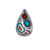 925 Sterling Silver Turquoise & Red Coral Teardrop Pendant, Southwestern Design, Bear Paw