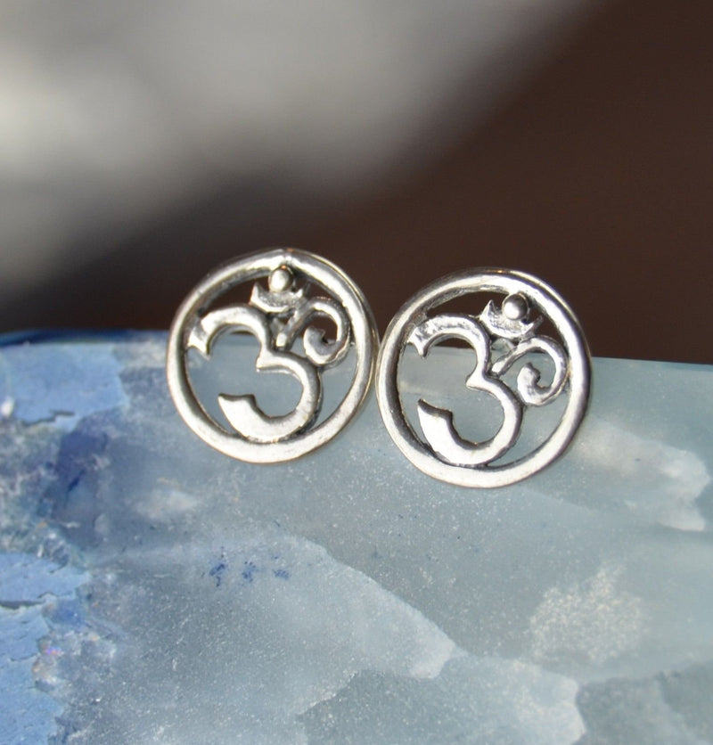 Sterling Silver OM ohm stud post earrings