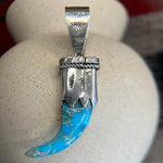 Sterling Silver & Blue Turquoise Carved Claw Pendant – Navajo Handmade