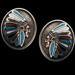 Sterling Silver Native Chief Headdress Stud Earrings