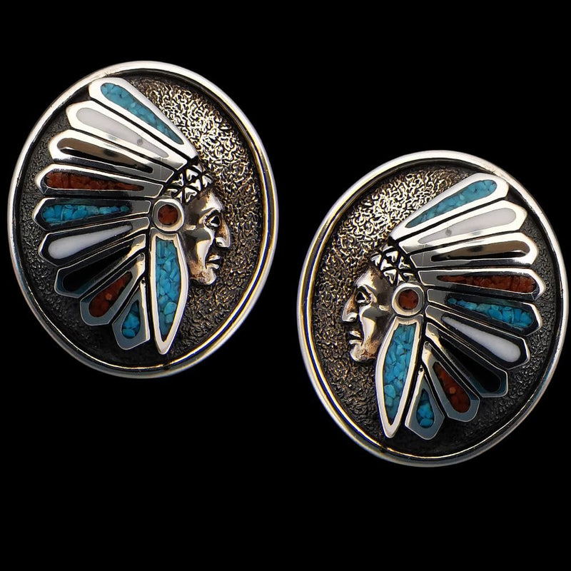 Sterling Silver Native Chief Headdress Stud Earrings