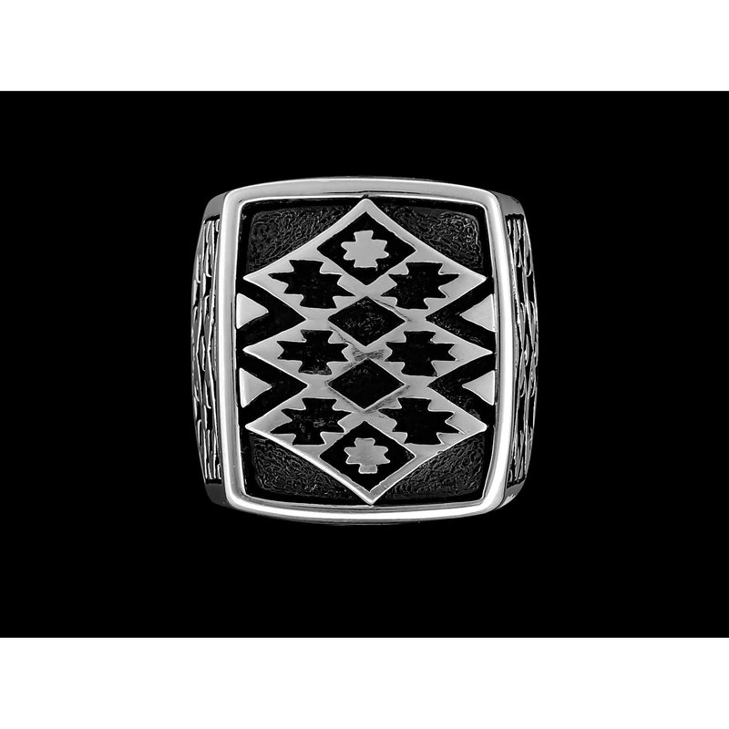 Navajo Blanket Ring • 925 Sterling Silver • Tribal Pattern • Native American Jewelry