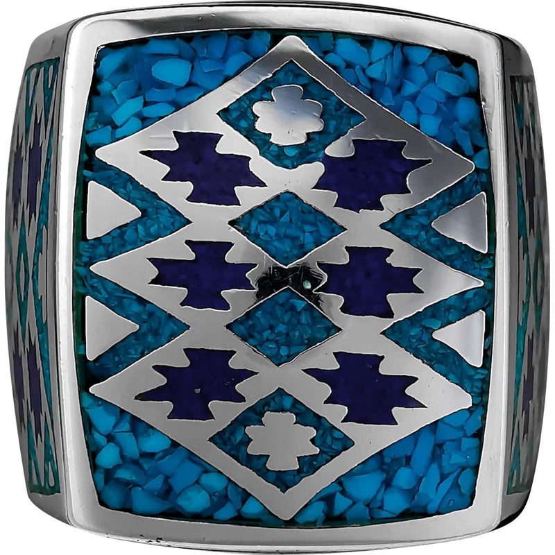 Woven Tribal Design Turquoise and Lapis Lazuli ring