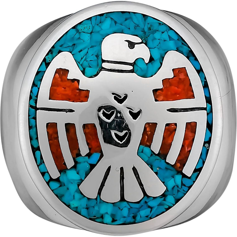 Size 10.5-Thunderbird Turquoise and Coral Ring