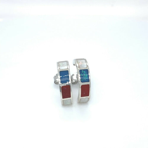 Tribal Earrings • Navajo Style • Sterling Silver Southwestern Half Hoop Studs