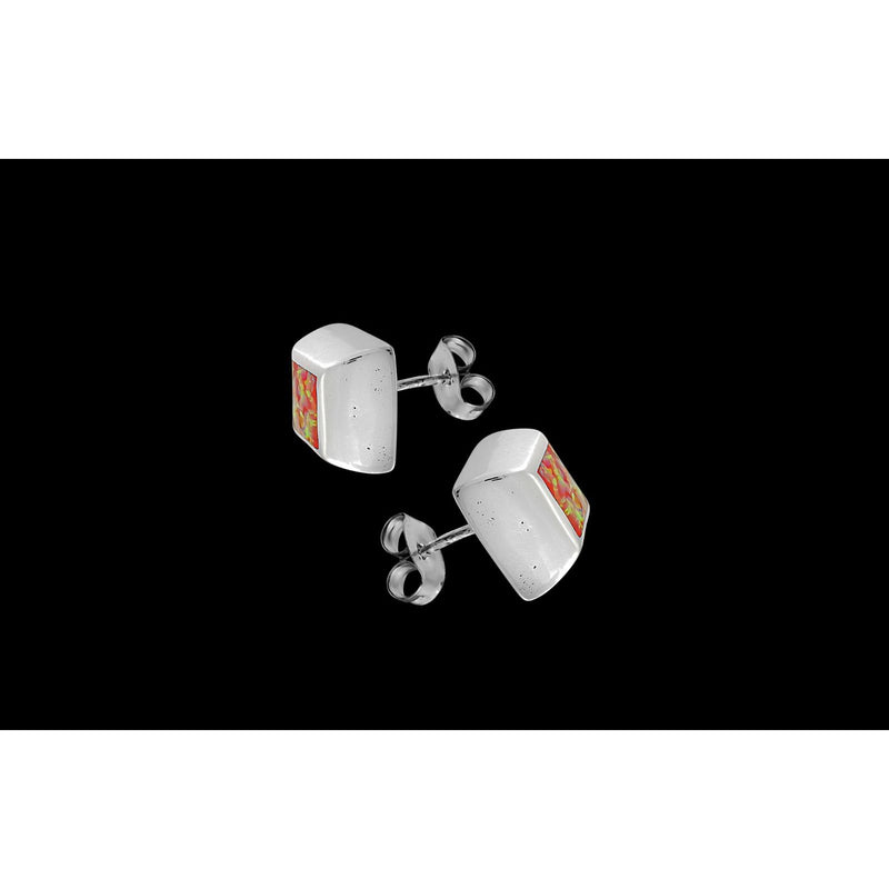 925 Sterling Silver Square Earrings, Orange Opal Earrings, Bridal Earrings, Wedding Earrings