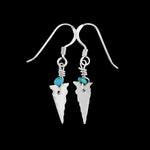 Native American Shell Earrings • Turquoise Accents • Sterling Silver Arrowhead Design