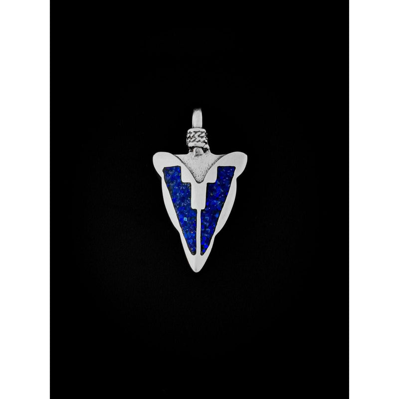 925 Sterling Silver Arrowhead Pendant with Lapis Lazuli • Navajo Handmade • Native American