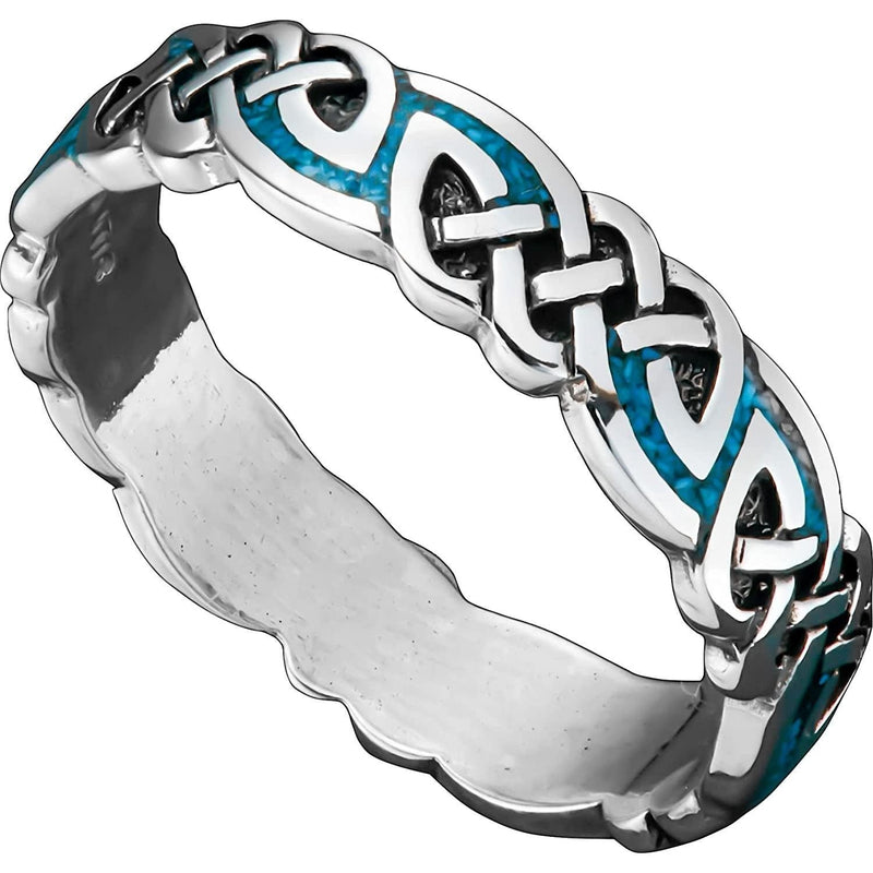 925 Sterling Silver Turquoise Viking Tribal Ring, Norse Knots Design, Handmade Gemstone Band, Handcrafted Birthstone Wedding Jewelry