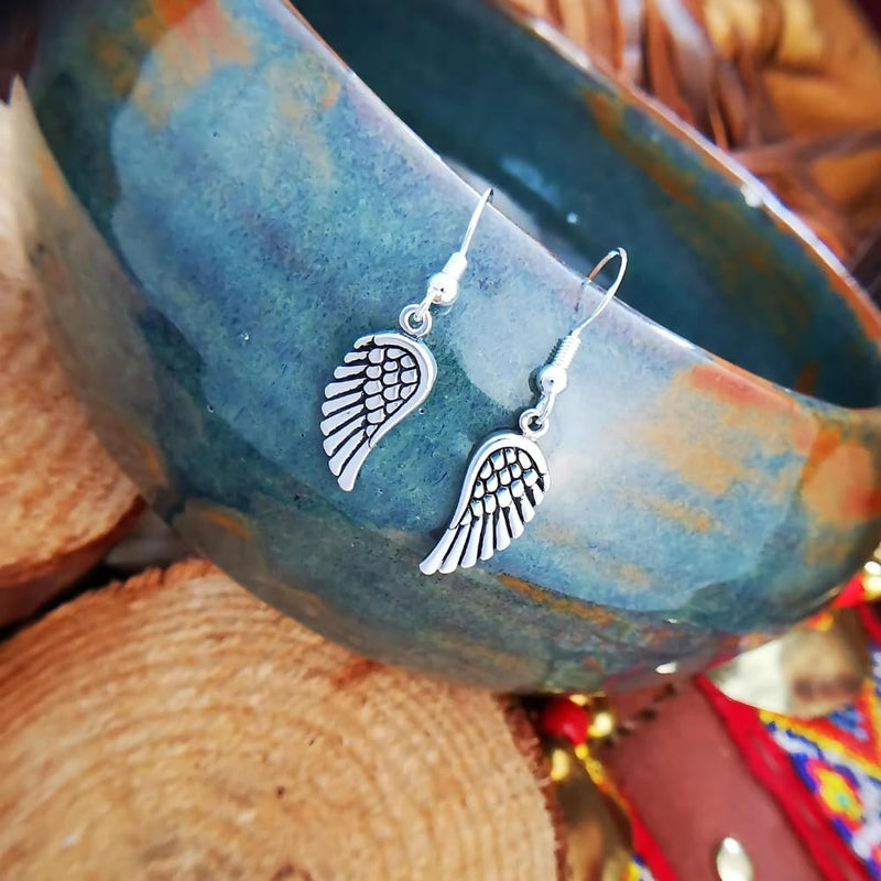Sterling Silver Angel Wings Dangle Earrings