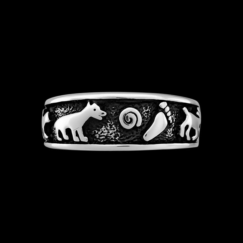 Size 8-925 Sterling Silver Native American Symbols Ring, Detailed Native Design, Symbolic Jewelry, Statement Band