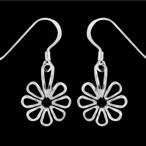 925 Sterling Silver Flower Dangle Earrings