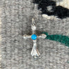 Sterling Silver Diamond-Cut Cross Pendant with Turquoise Cabochon