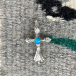 Sterling Silver Diamond-Cut Cross Pendant with Turquoise Cabochon