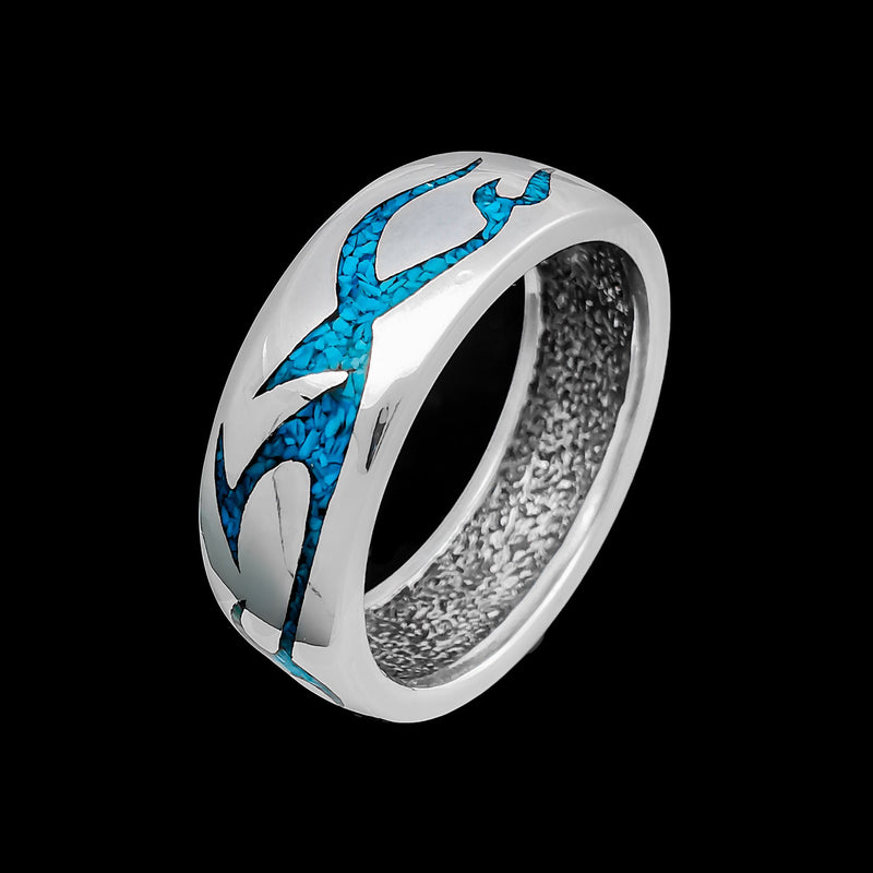 Flame Ring • 925 Sterling Silver • Tribal Design • Fire with Turquoise Accents