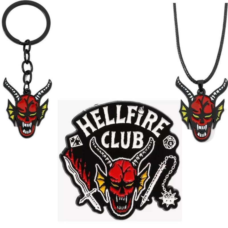 Eddie Munson Hellfire Demon Set – Necklace, Pin & Keychain