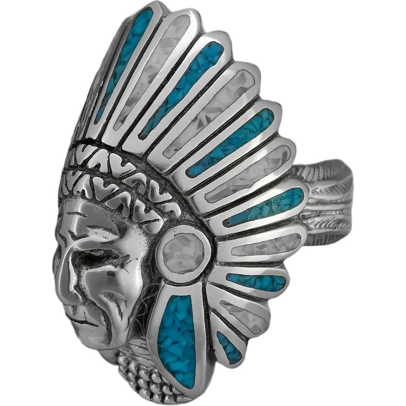 925 Sterling Silver Native American Chief Headdress Ring, Turquoise & Mother of Pearl Headdress Design, Statement Gemstone Band, Handmade Jewelry (9)