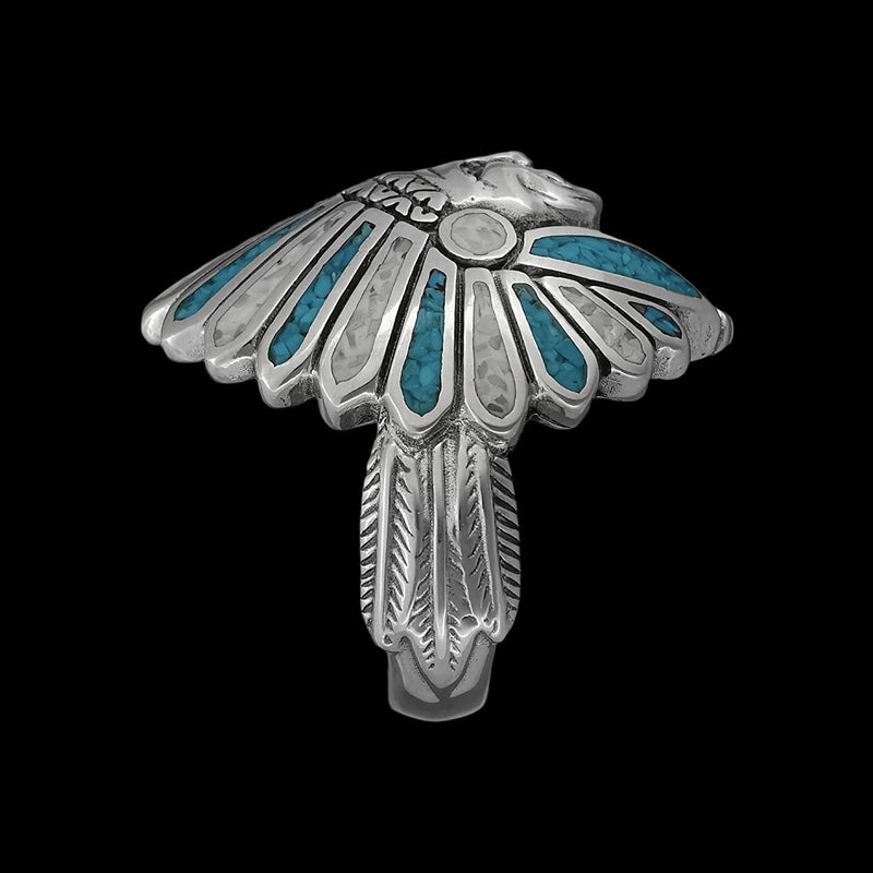 925 Sterling Silver Native American Chief Headdress Ring, Turquoise & Mother of Pearl Headdress Design, Statement Gemstone Band, Handmade Jewelry (9)
