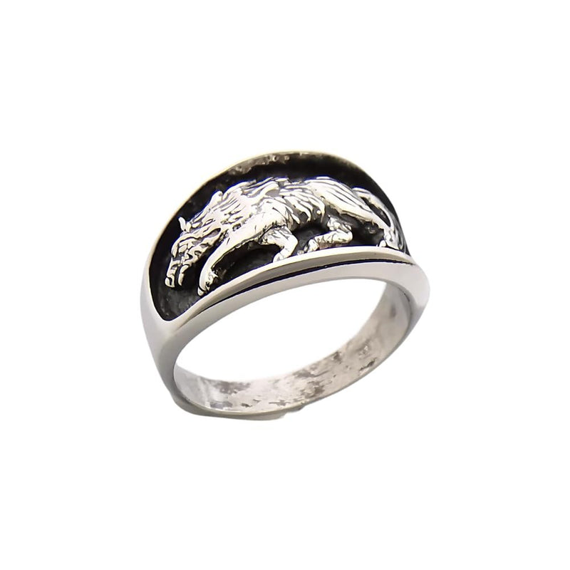Sterling Silver Grey Wolf Ring, Size 13