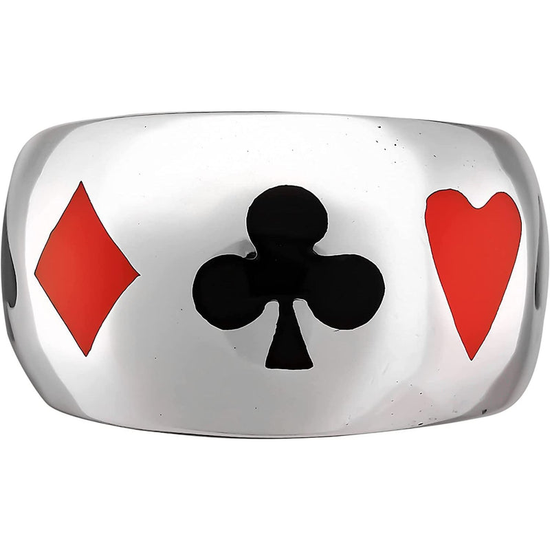 Size 10-925 Sterling Silver Card Shark Ring, Black & Red Resin, Playing Card Design, Handcrafted Symbol Jewelry