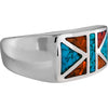 Size 10-925 Sterling Silver Geometric Flag Ring, Turquoise & Red Coral, Abstract Gemstone Design, Handmade Geometric Statement Jewelry, Handcrafted Birthstone Band