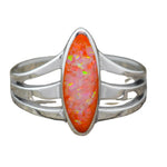 Size 7 - Sterling Silver and Orange Opal Three Prong Oval Ring