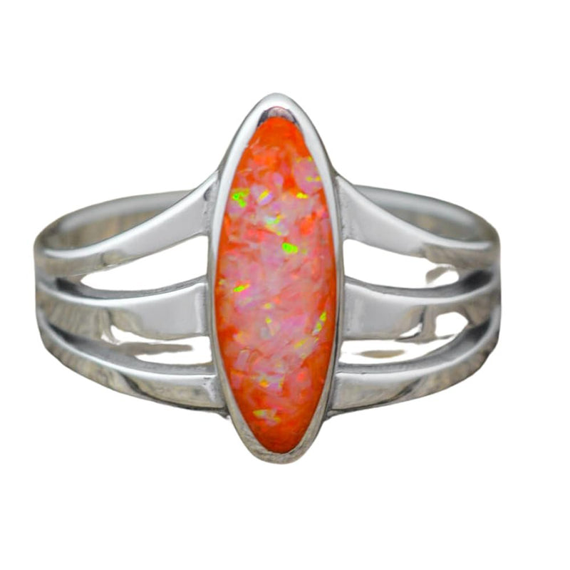 Size 7 - Sterling Silver and Orange Opal Three Prong Oval Ring