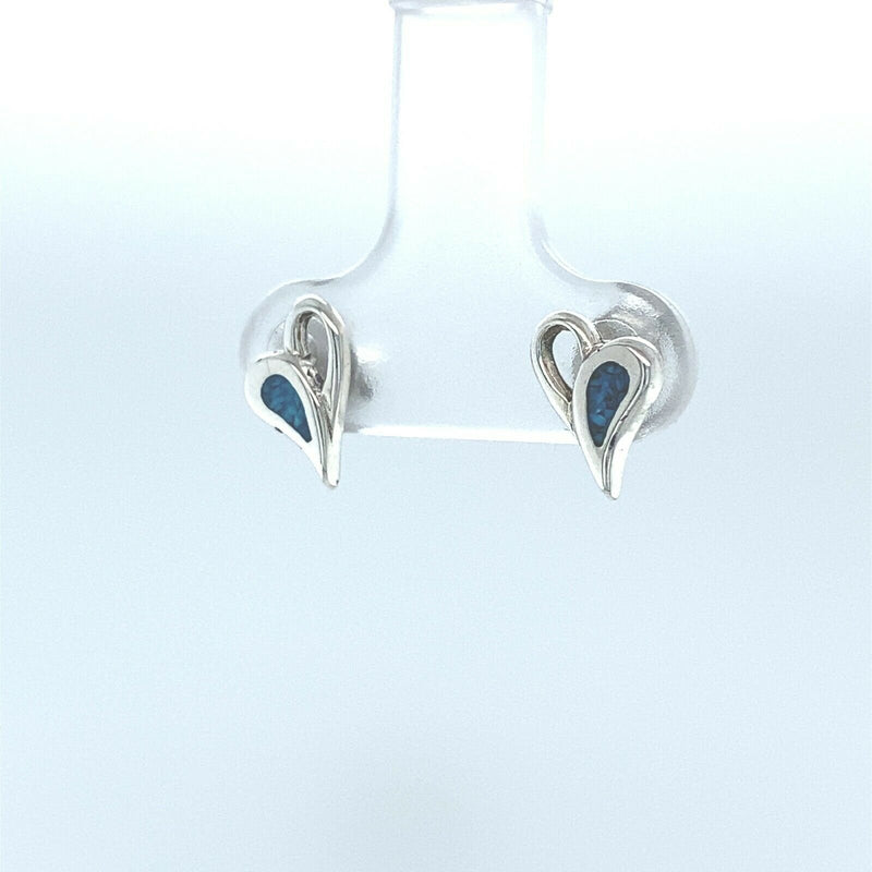 925 Sterling Silver Stud Earrings, Small Half Filled Heart Stud Post, Turquoise