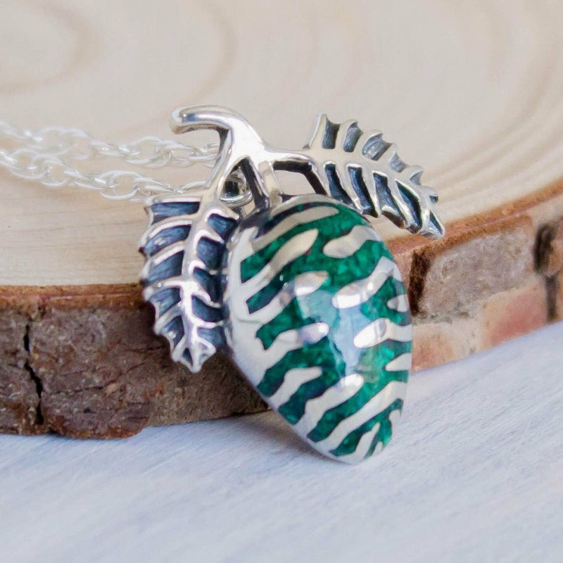 925 Sterling Silver & Green Malachite Pine Cone Pendant