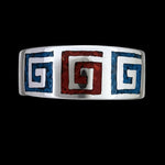 Size 8-925 Sterling Silver Swirling Tribal Band, Turquoise & Coral, Handmade Gemstone Jewelry