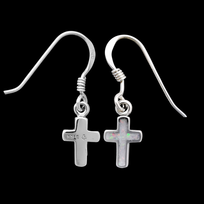 925 Sterling Silver Cross Earrings, Opal Cross Earrings, Christian Earrings, Studs Posts