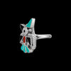 Size 7 - Native American Roadrunner Zuni Ring with Turquoise, Red Coral, Jet, Mother of Pearl Ring