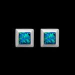 925 Sterling Silver Square Earrings, Blue Opal Earrings, Bridal Earrings, Wedding Earrings