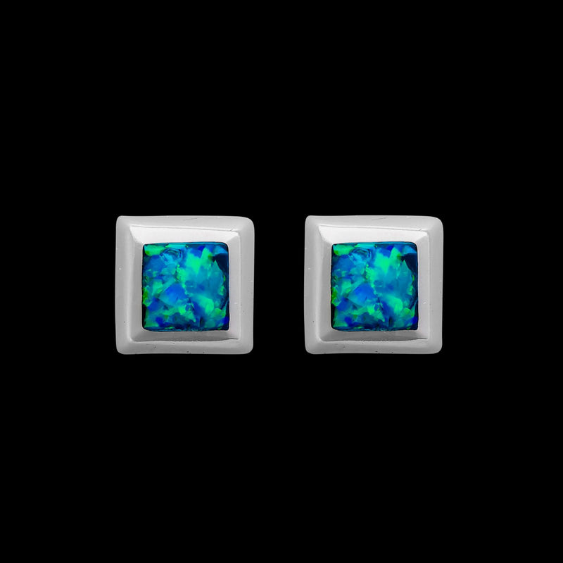 925 Sterling Silver Square Earrings, Blue Opal Earrings, Bridal Earrings, Wedding Earrings