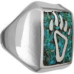 Size 6 - Vintage 925 Sterling Silver Rectangular Royston Turquoise Chip Ring, Bear Claw & Paw Design, Handmade Gemstone Jewelry, Navajo Solitaire Birthstone Band