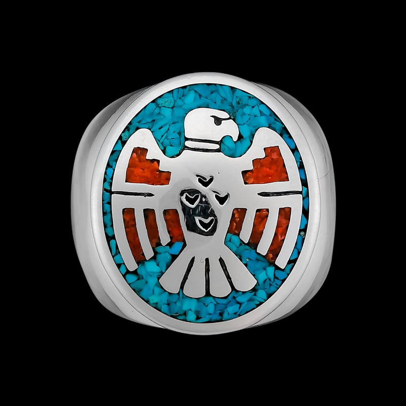 Size 10.5-Thunderbird Turquoise and Coral Ring