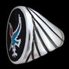 Size 8-925 Sterling Silver Oval Eagle Ring, Curved Spiral Design, Turquoise and Coral