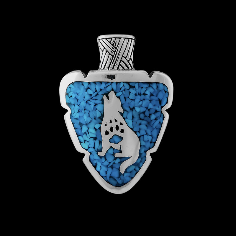 Arrowhead Wolf Pendant • Native American Style • 925 Sterling Silver