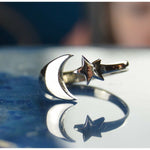 Sterling Silver High Polish celestial Crescent Moon and Star ring