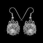 Sterling Silver Gray Wolf Dangle Earrings