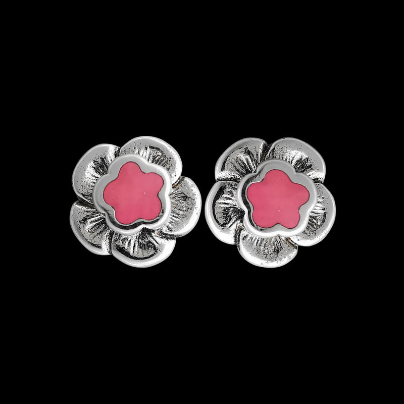 Sterling Silver Flower Earrings • Vibrant Opal Accents • Nature-inspired