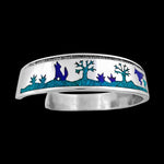 Navajo Sterling Silver Wolf Bracelet with Turquoise and Lapis Lazuli - Handmade Nature Inspired Jewelry, Size 6.5, Southwest Style Statement Piece