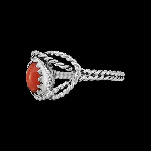 Size 7.25-925 Sterling Silver Braided Red Coral Cabochon Ring, Twisted Rope Knot Design, Handmade Gemstone Jewelry, Statement Birthstone Band