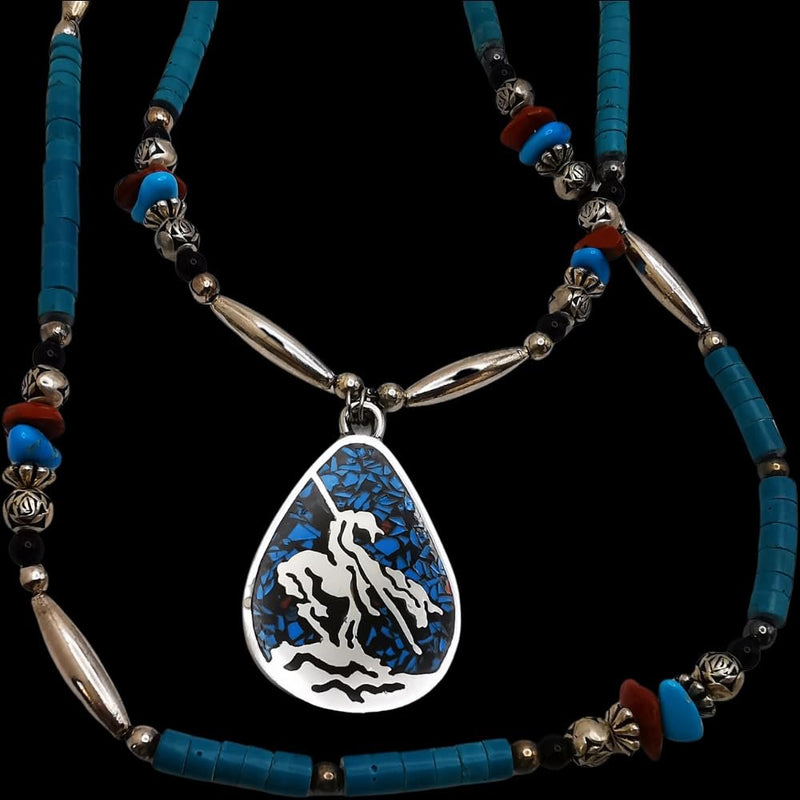 Handmade Native American Two-Strand Necklace with "End of the Trail" Pendant