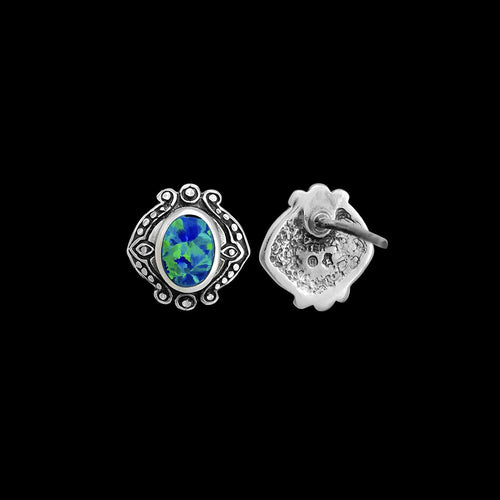 925 Sterling Silver Opal Earrings, Blue Stud, Bridal Post, Wedding, Vintage